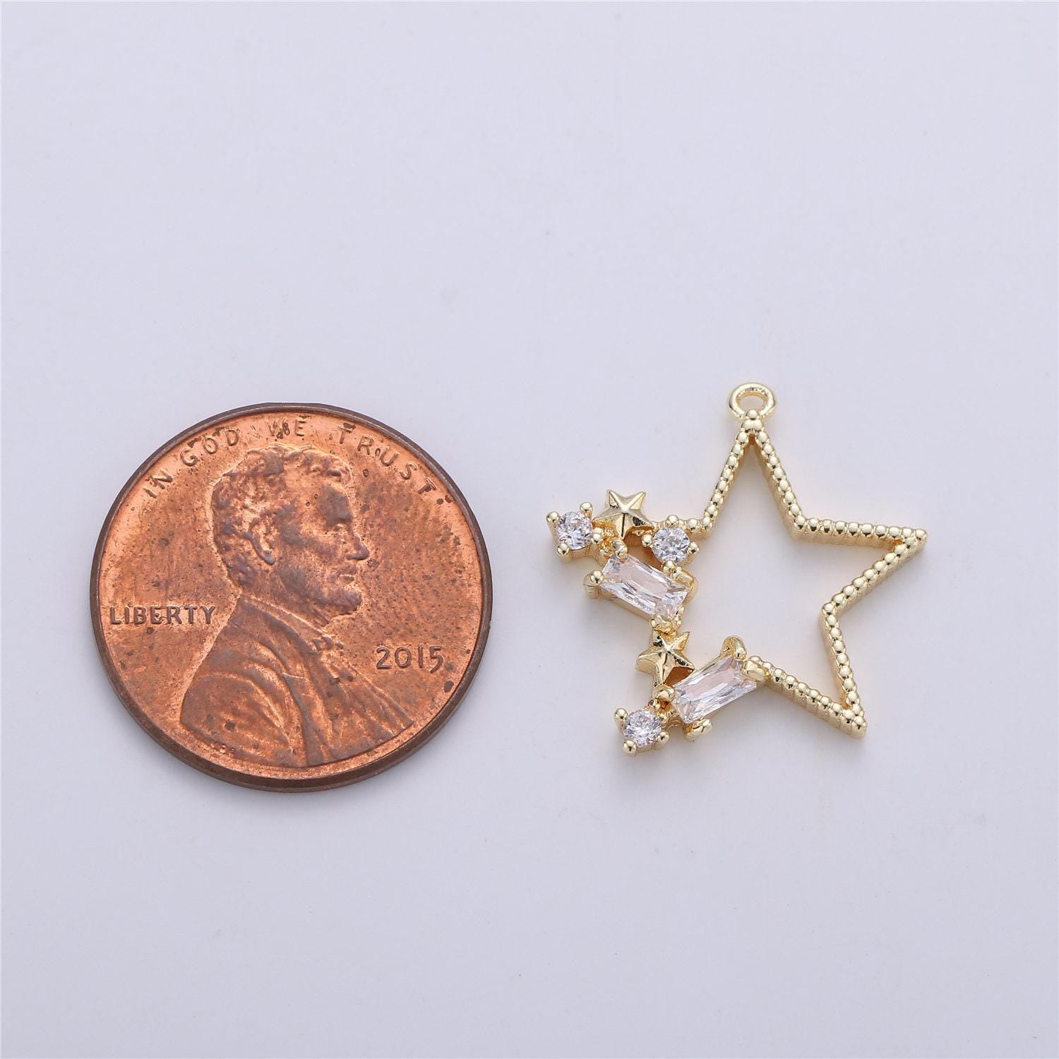 1pc 24k gold micro pave star charm, cubic zirconia star pendant charm, charm, for diy jewelry,chgf-662