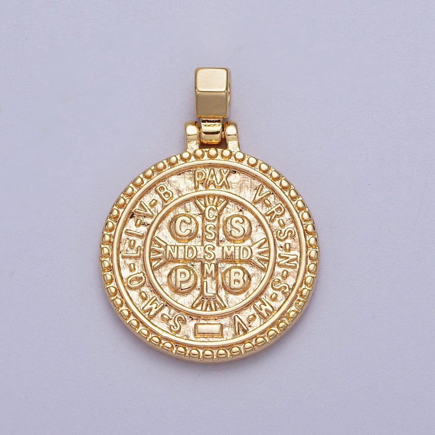 Dainty gold coin cross charm rustic medallion for necklace pendant religious jewelry making c598