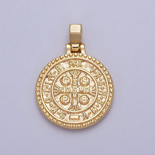 Dainty gold coin cross charm rustic medallion for necklace pendant religious jewelry making c598