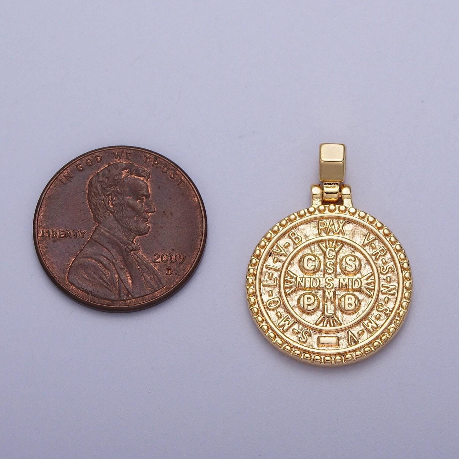 Dainty gold coin cross charm rustic medallion for necklace pendant religious jewelry making c598