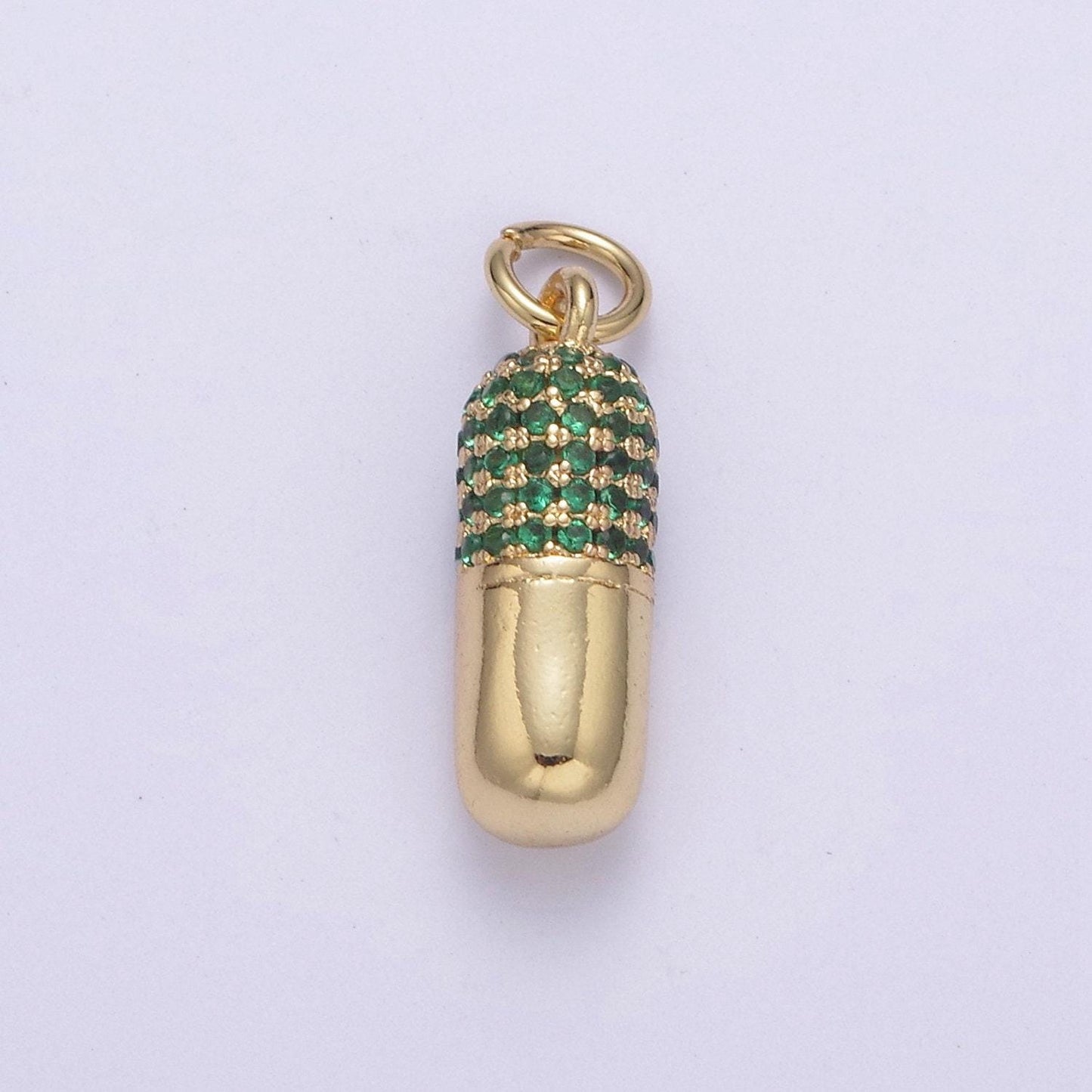 Green pink cz micro pave pill shape pendant 14k gold filled pill charm, necklace bracelet charm 20x6mm c-592 / c-594