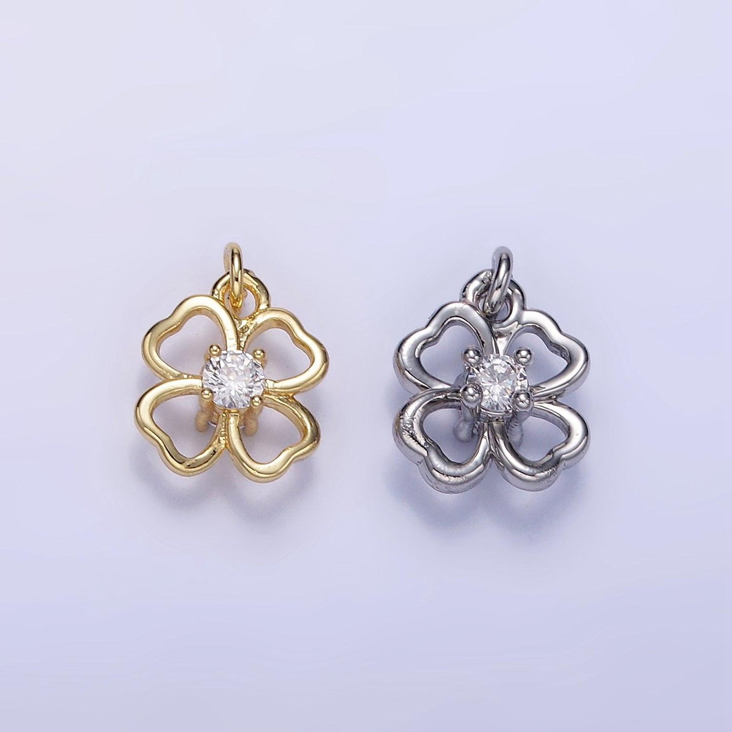 24k gold filled mini flower clear marquise petal add-on charm in gold & silver | ac1213 ac1214