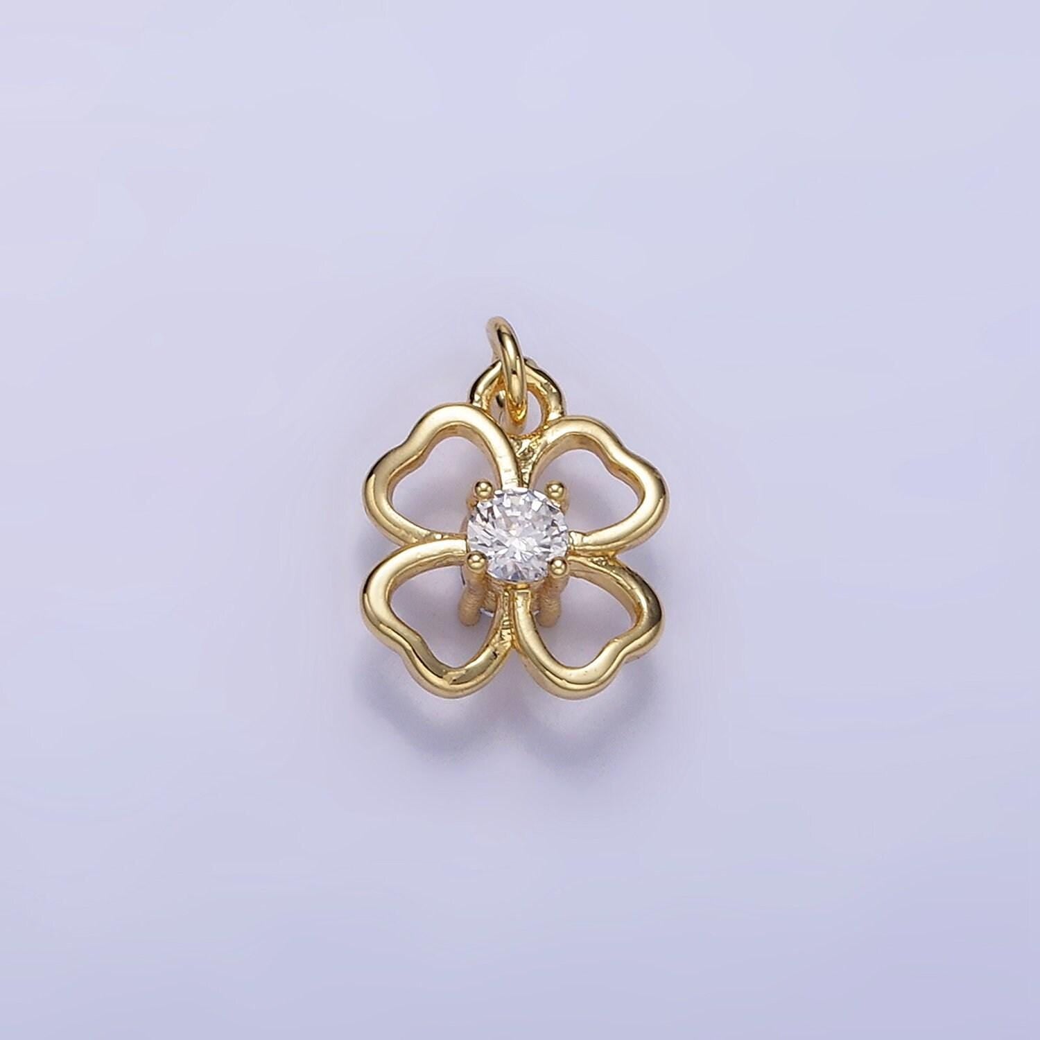 24k gold filled mini flower clear marquise petal add-on charm in gold & silver | ac1213 ac1214