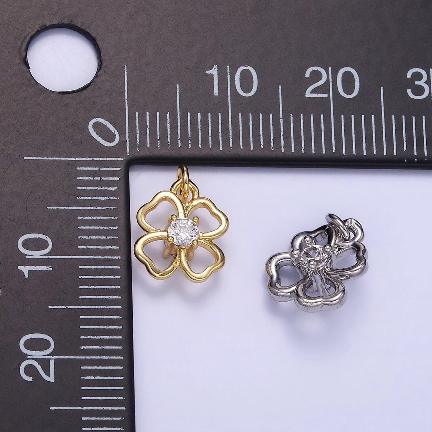 24k gold filled mini flower clear marquise petal add-on charm in gold & silver | ac1213 ac1214