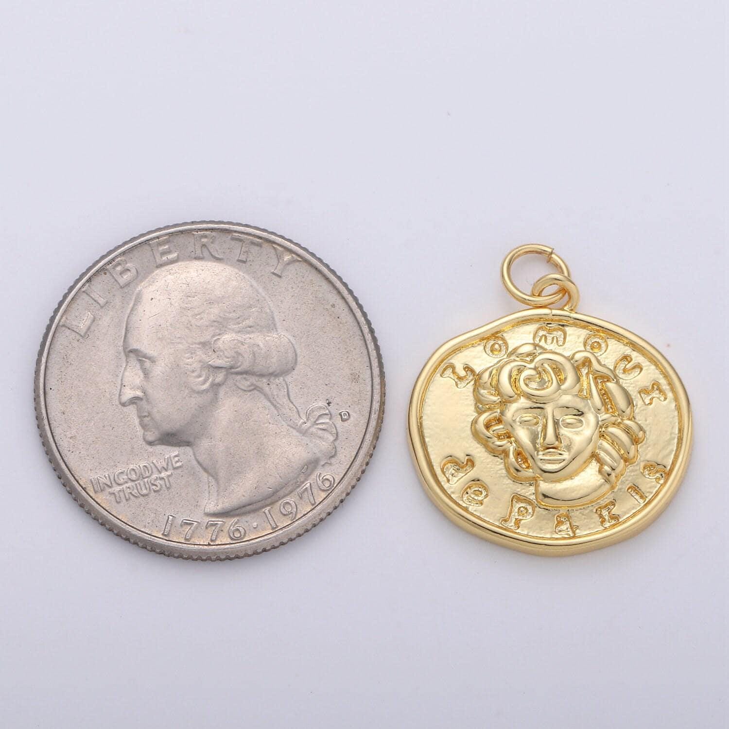 24k gf medusa gold coin necklace, l'amour de paris gold coin pendant necklace, greek gold coin jewelry for necklace bracelet earring