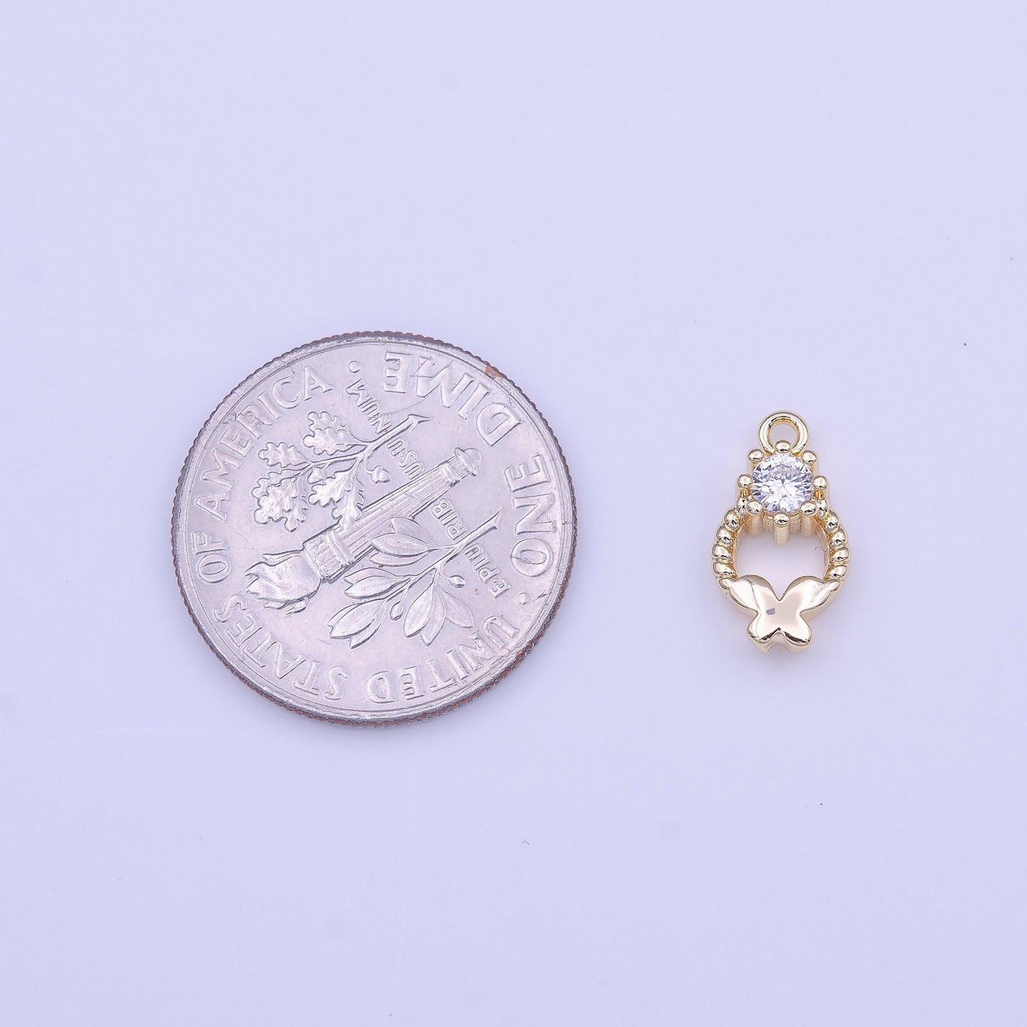 Mini round braided butterfly round clear cz open 11mm charm | c577
