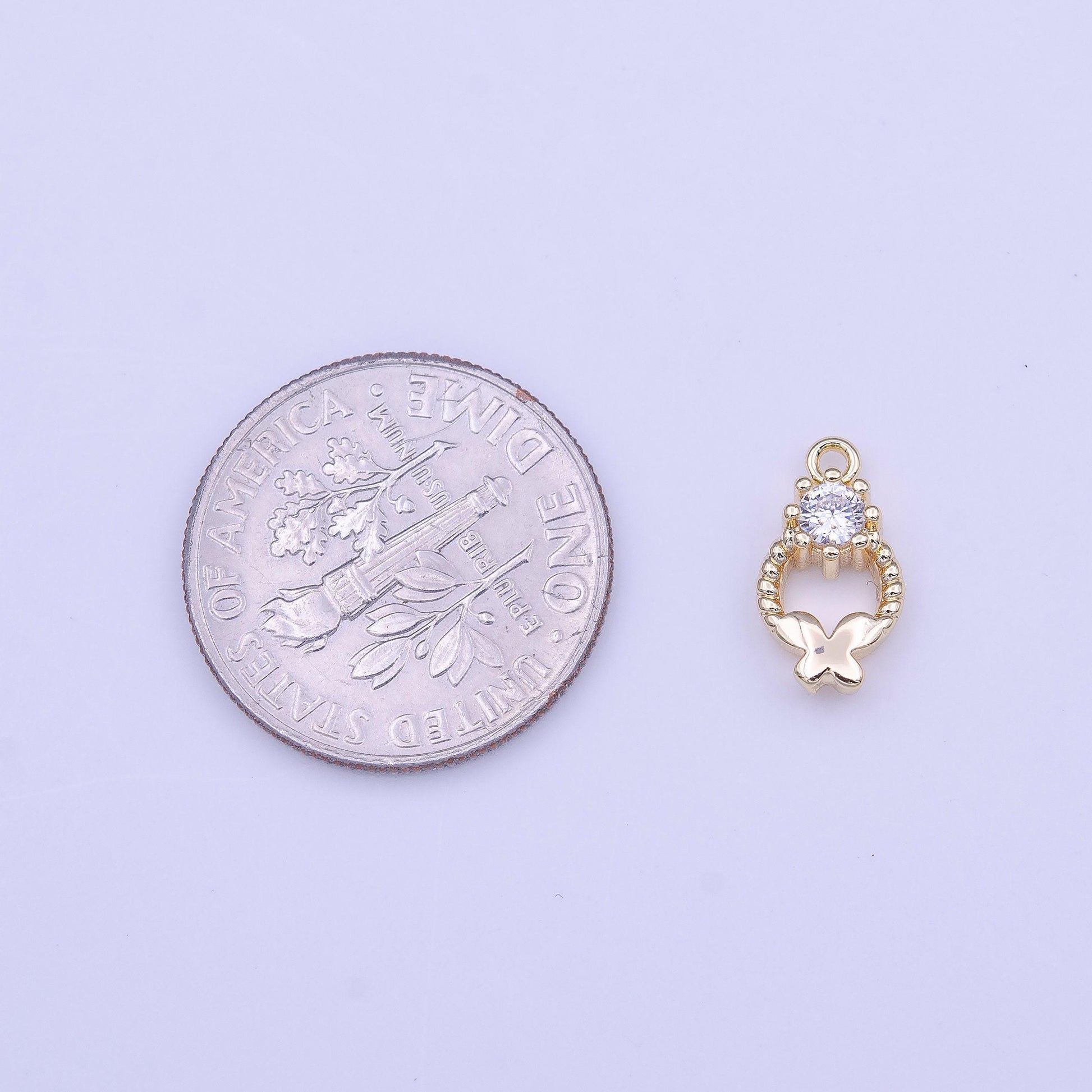 Mini round braided butterfly round clear cz open 11mm charm | c577