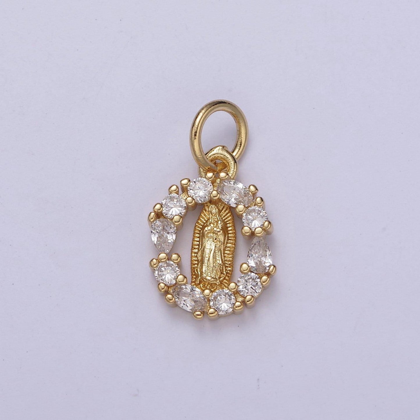 14k gold filled small round our lady of guadalupe charm virgin mary circle cz religious catholic jesus rosary