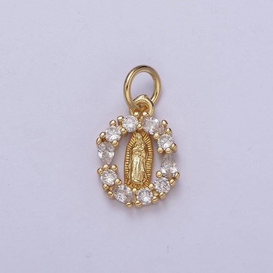 14k gold filled small round our lady of guadalupe charm virgin mary circle cz religious catholic jesus rosary