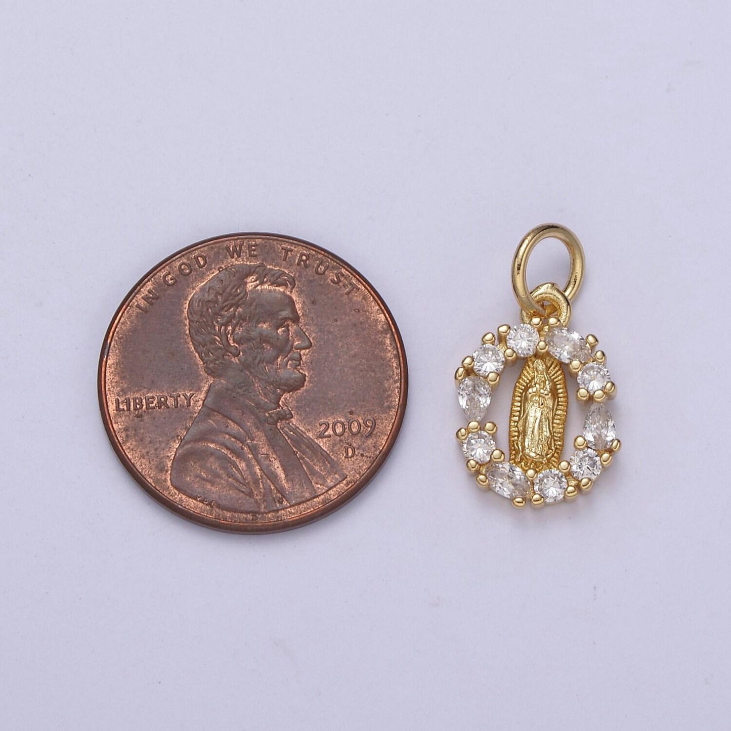 14k gold filled small round our lady of guadalupe charm virgin mary circle cz religious catholic jesus rosary