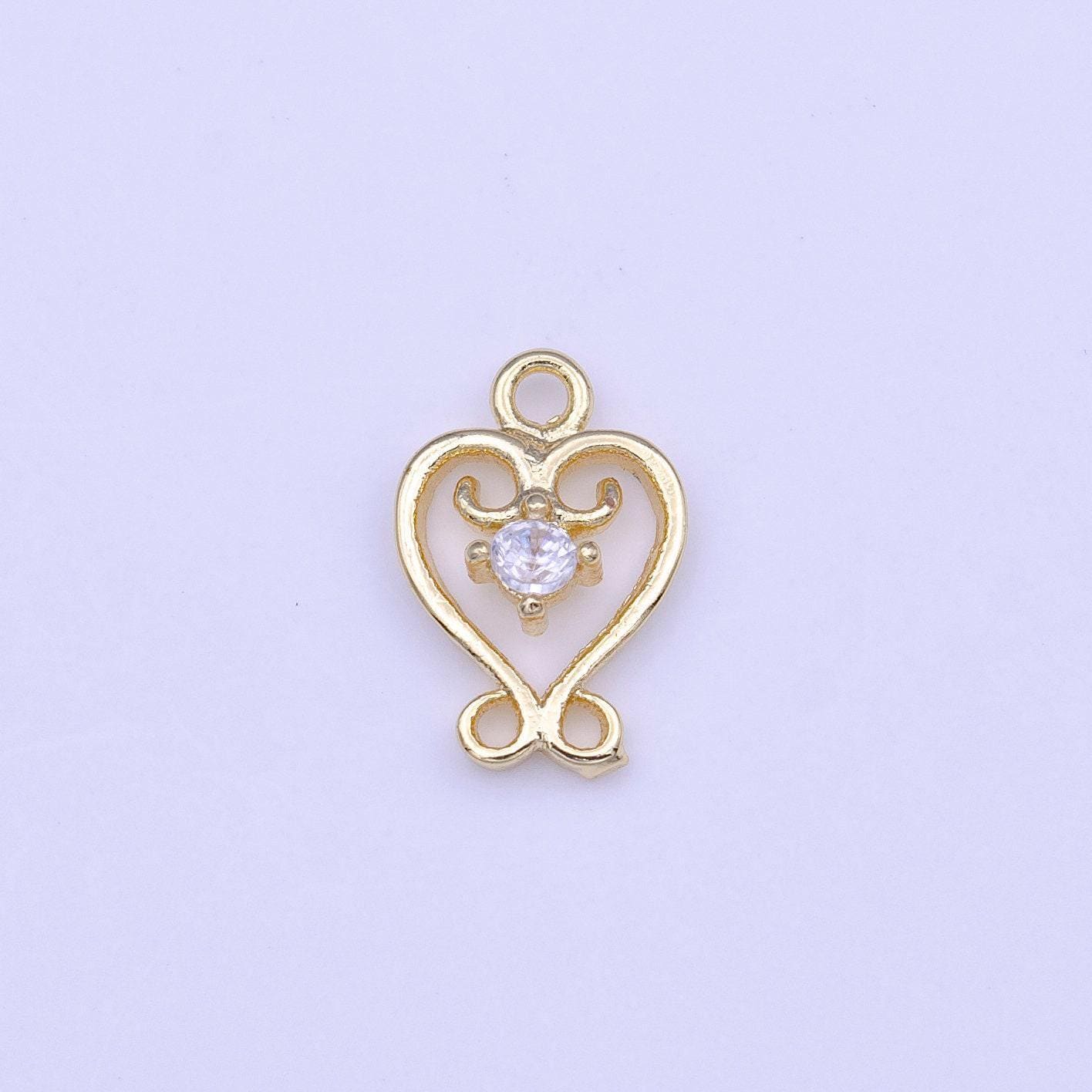 Gold heart swirl charm add on charm clear cz mini charm | c558