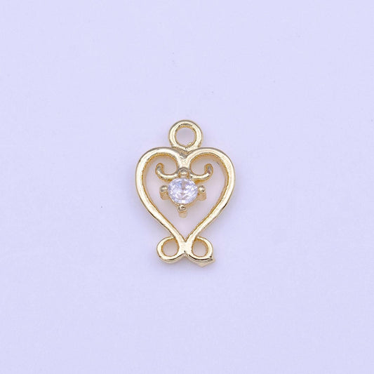 Gold heart swirl charm add on charm clear cz mini charm | c558