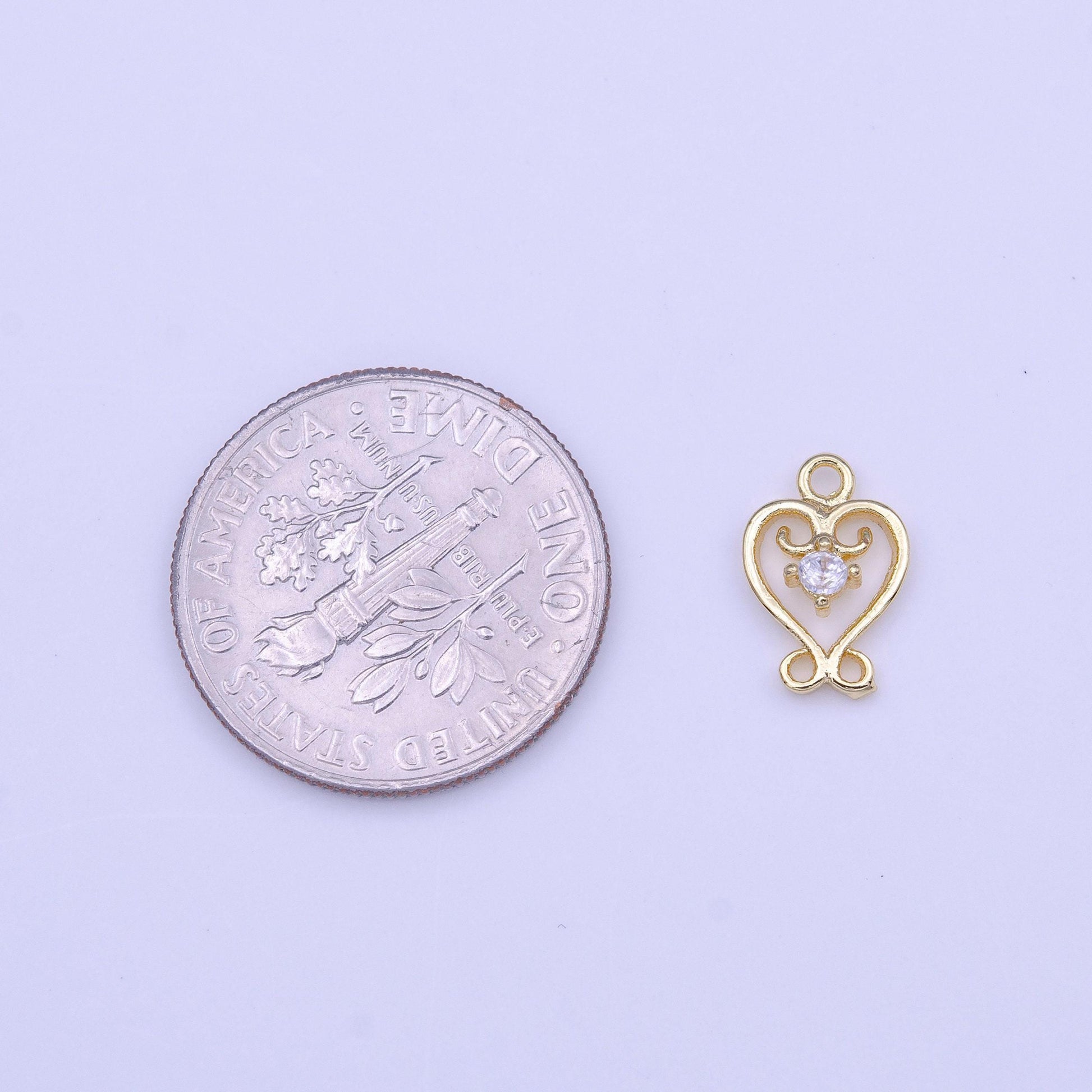 Gold heart swirl charm add on charm clear cz mini charm | c558