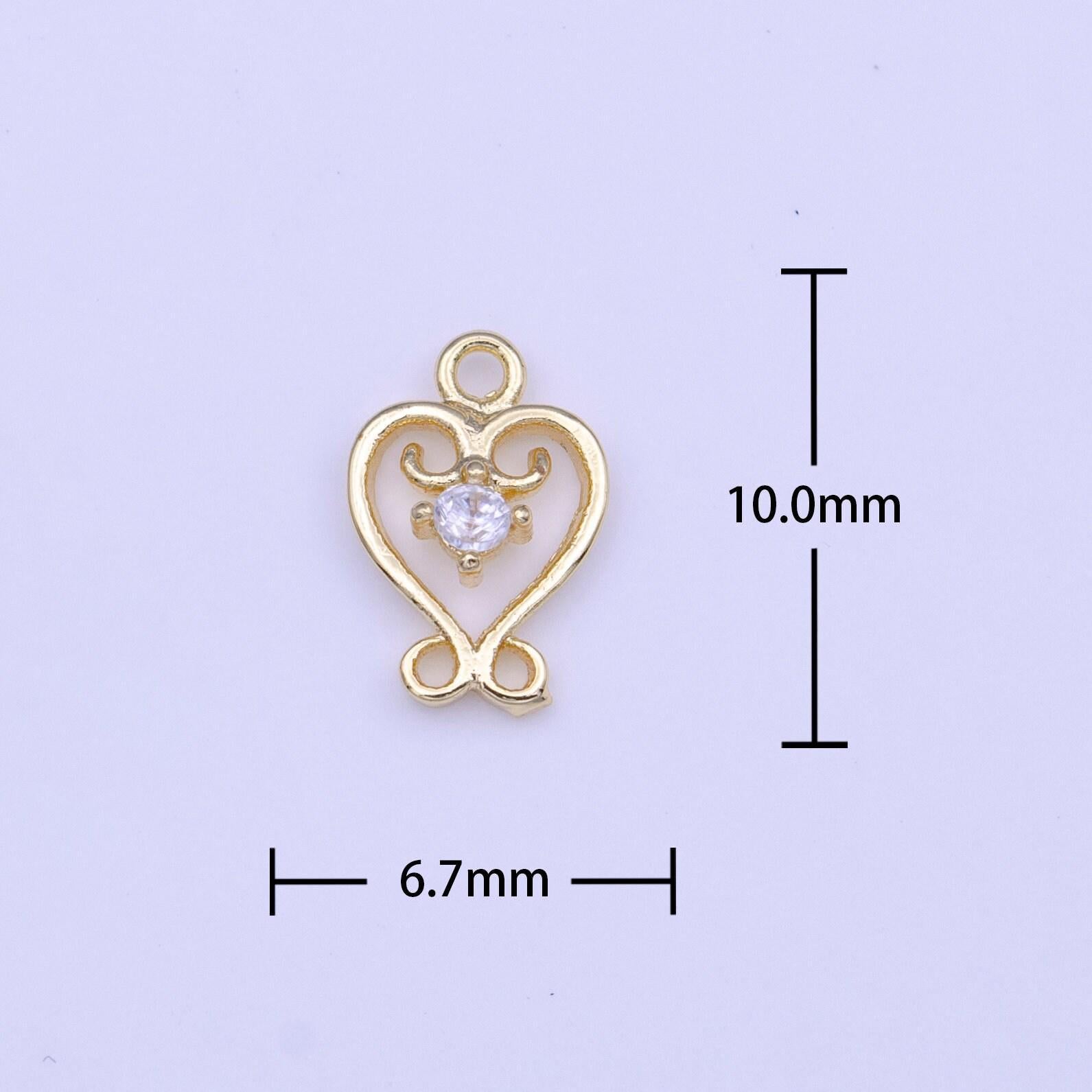 Gold heart swirl charm add on charm clear cz mini charm | c558