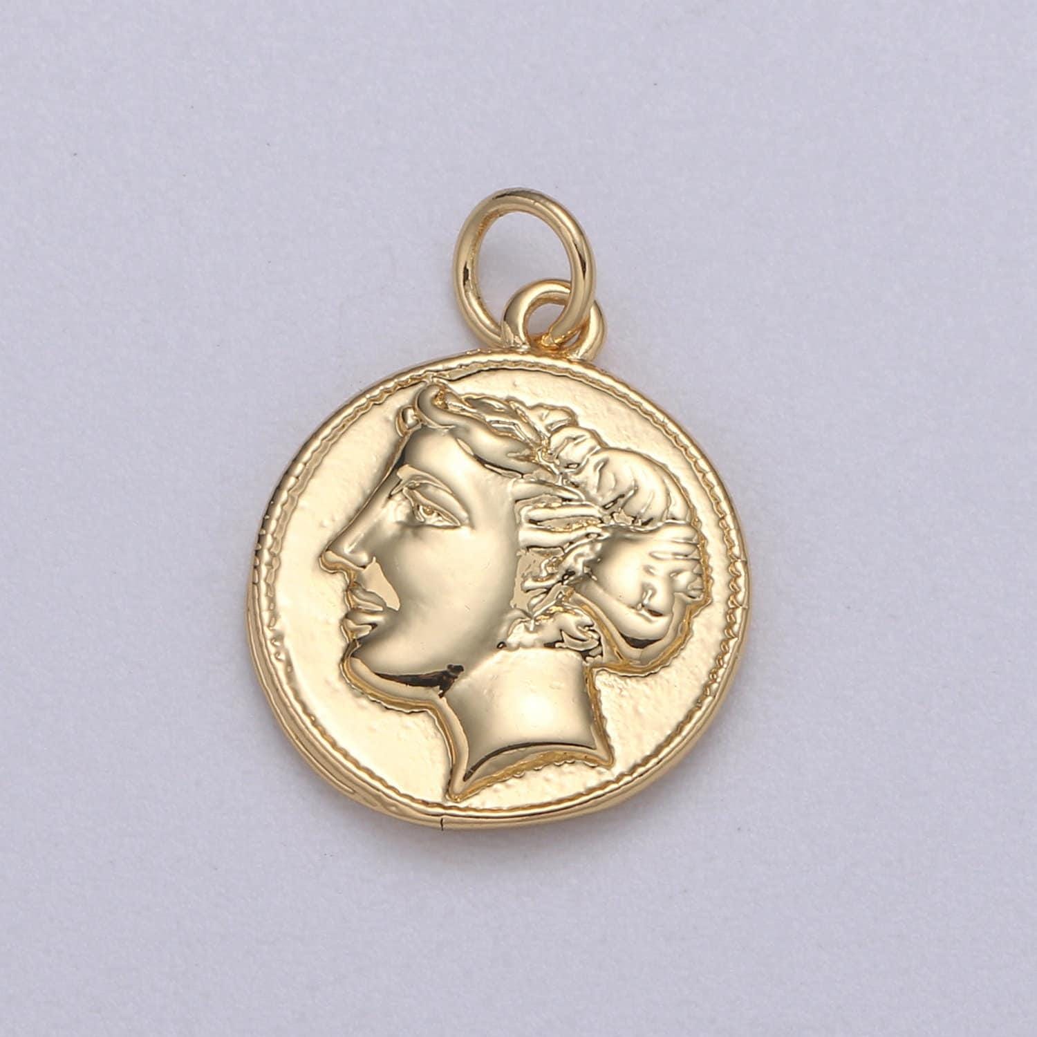 Double sided 24k gold hercules coin pendant ancient coin pendant, greek heracles coin pendant, diy jewelry, warrior pendant c532,543