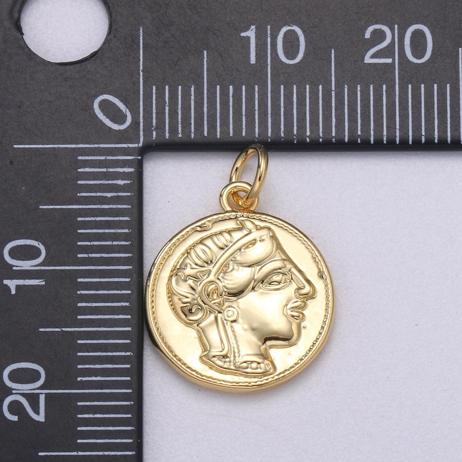 Double sided 24k gold hercules coin pendant ancient coin pendant, greek heracles coin pendant, diy jewelry, warrior pendant c532,543