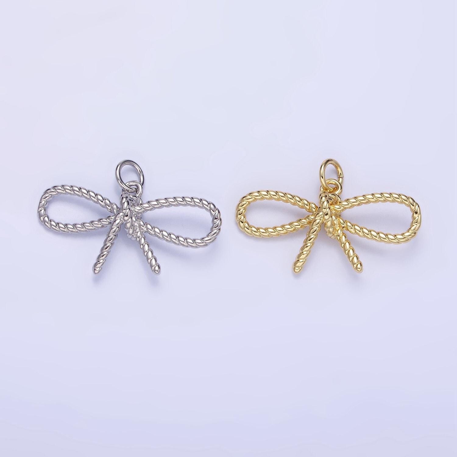 Dainty 24k gold filled rope twisted ribbon bow charm for bracelet necklace earring component add-on charm | c481