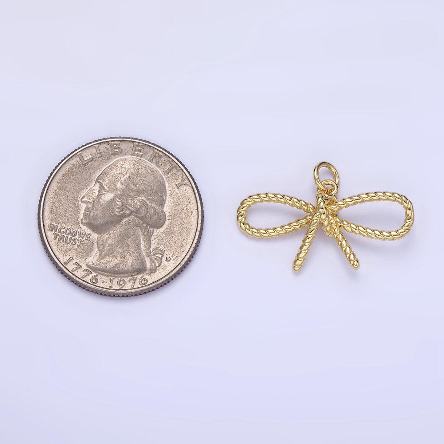 Dainty 24k gold filled rope twisted ribbon bow charm for bracelet necklace earring component add-on charm | c481