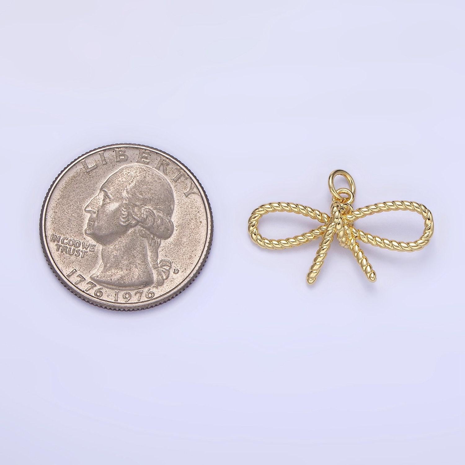 Dainty 24k gold filled rope twisted ribbon bow charm for bracelet necklace earring component add-on charm | c481