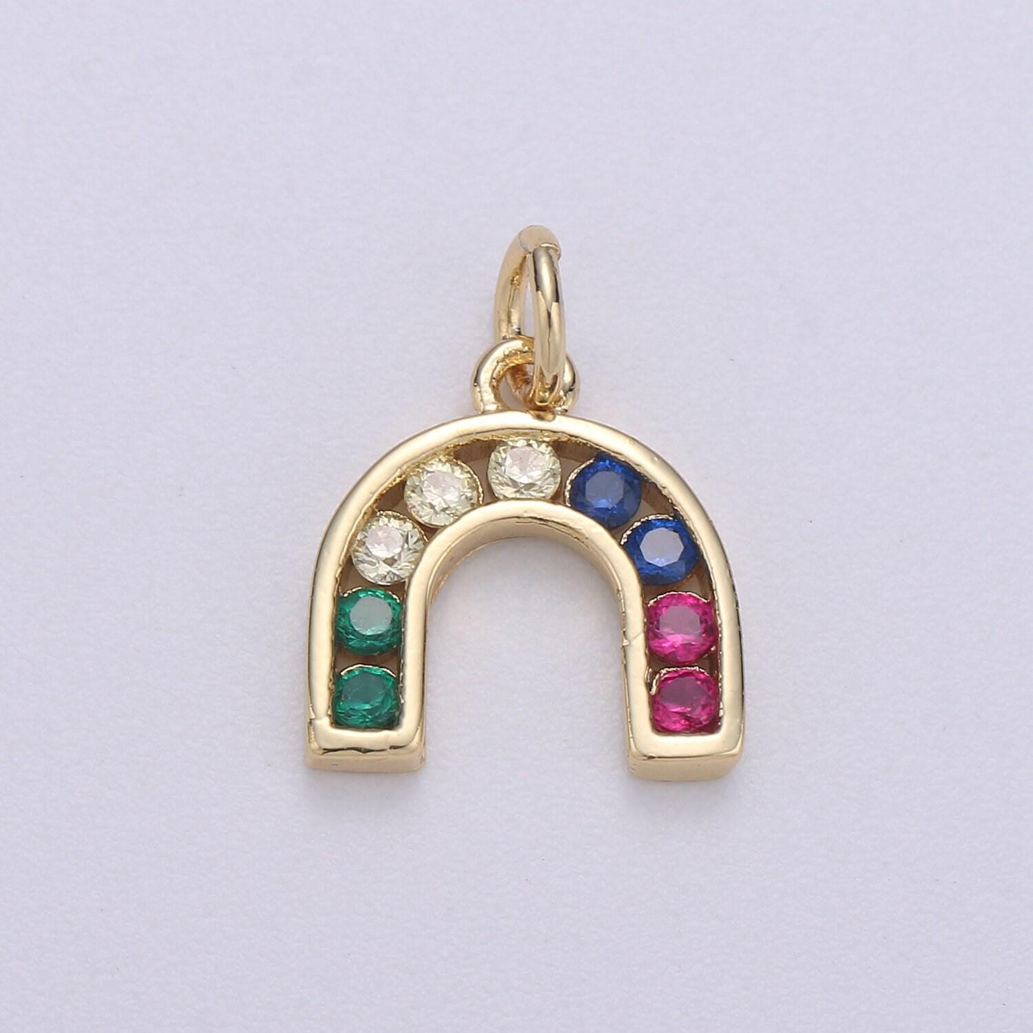 Tiny colorful cz micro pave rainbow charm, cubic zirconia, rainbow pave necklace pendant bracelet charm earring charm supply,c-464