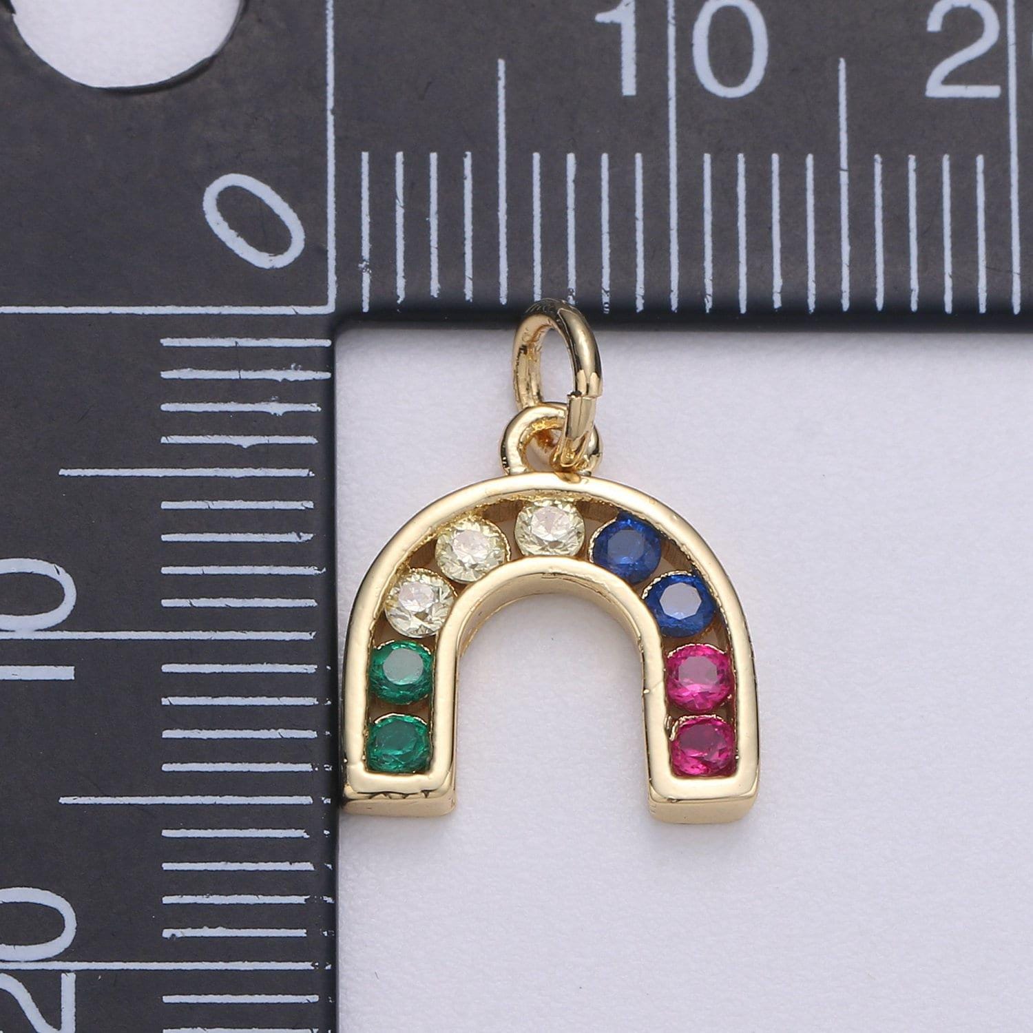 Tiny colorful cz micro pave rainbow charm, cubic zirconia, rainbow pave necklace pendant bracelet charm earring charm supply,c-464