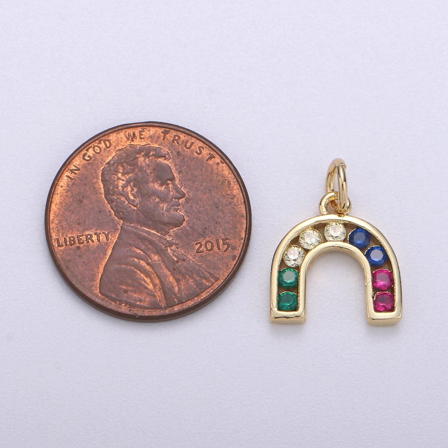 Tiny colorful cz micro pave rainbow charm, cubic zirconia, rainbow pave necklace pendant bracelet charm earring charm supply,c-464