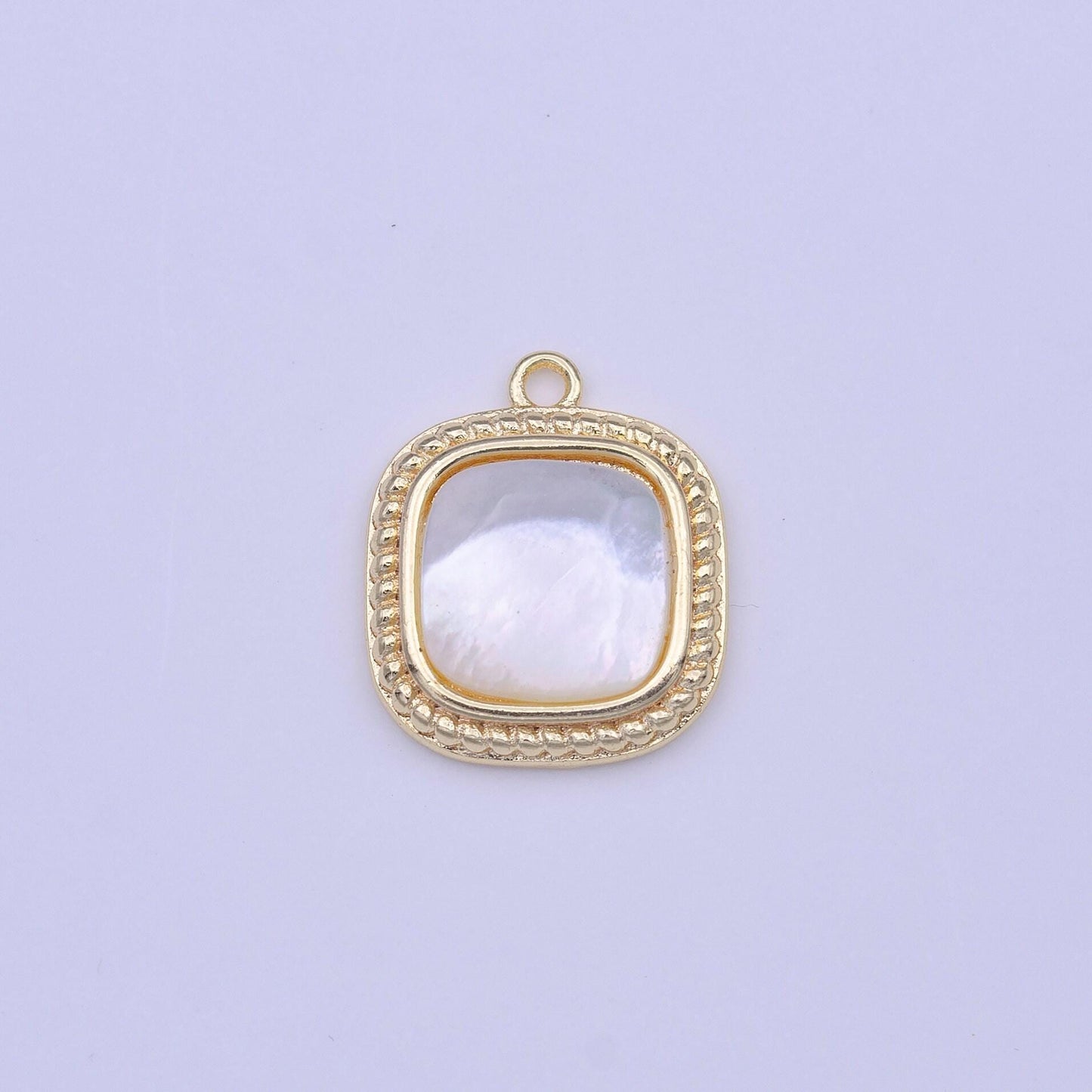 Minimalist square shell pearl braided gold charm geometric jewelry inspired for add on charm | c430
