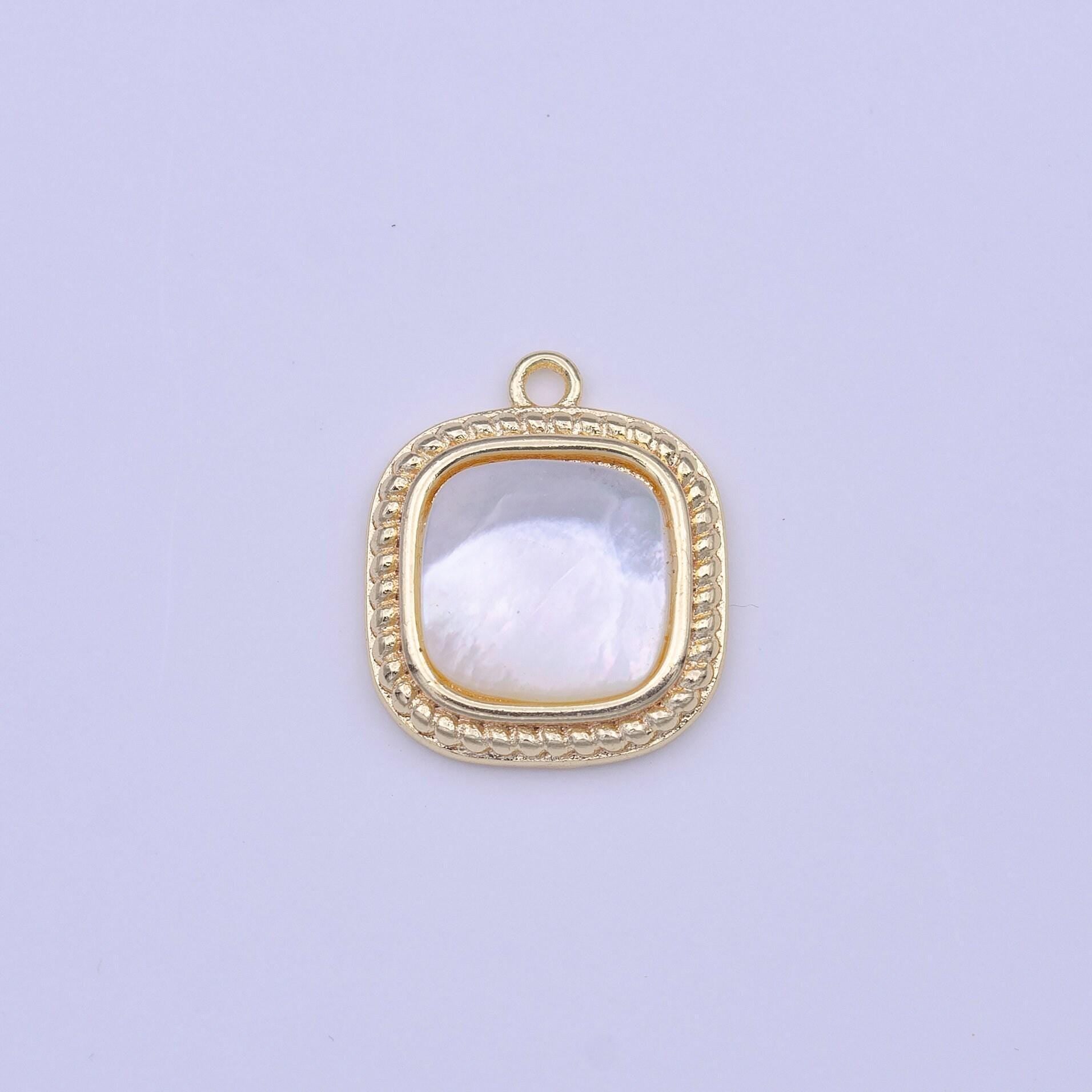 Minimalist square shell pearl braided gold charm geometric jewelry inspired for add on charm | c430
