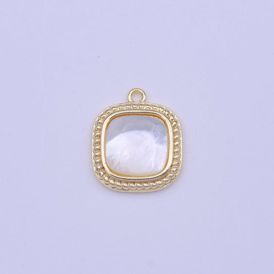 Minimalist square shell pearl braided gold charm geometric jewelry inspired for add on charm | c430