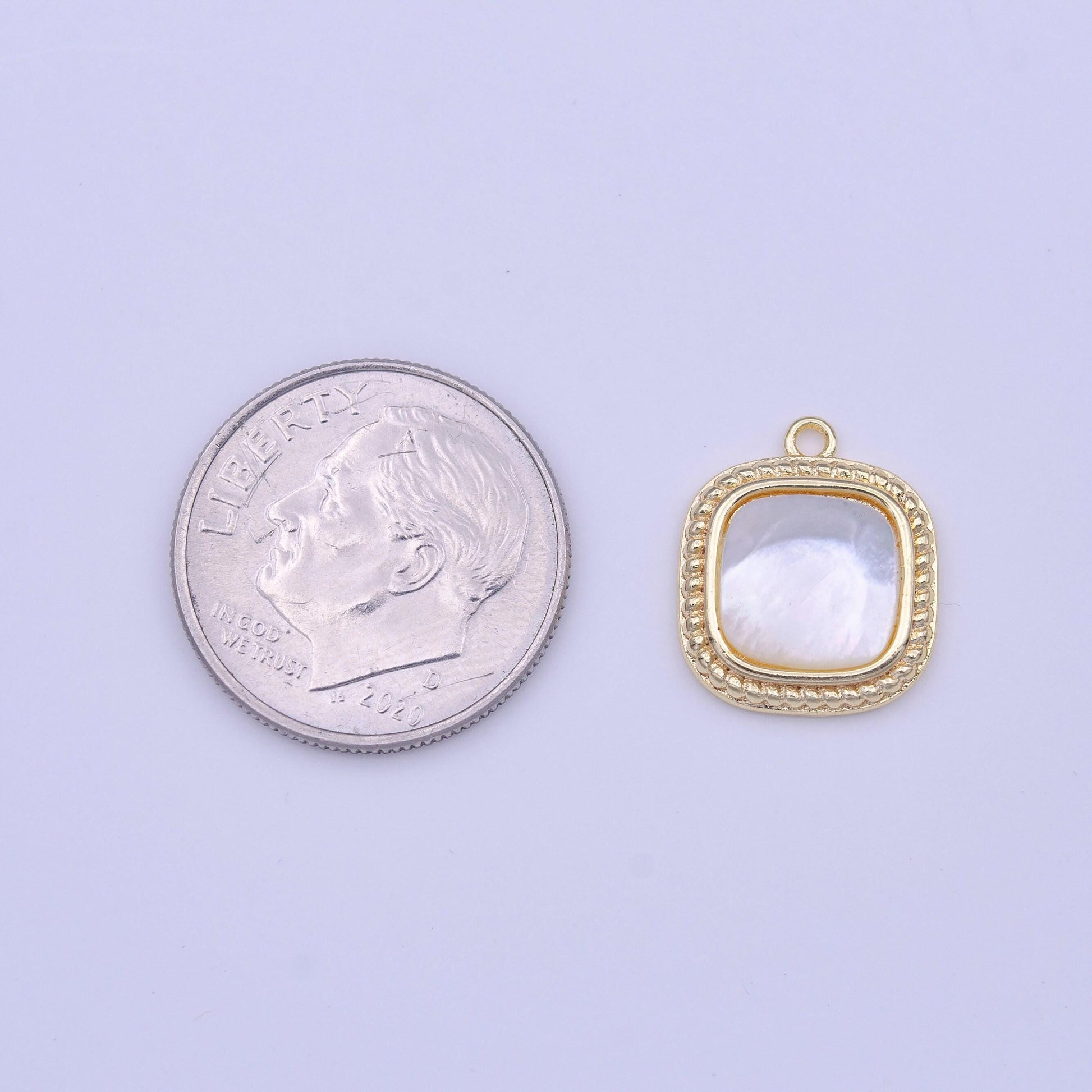Minimalist square shell pearl braided gold charm geometric jewelry inspired for add on charm | c430