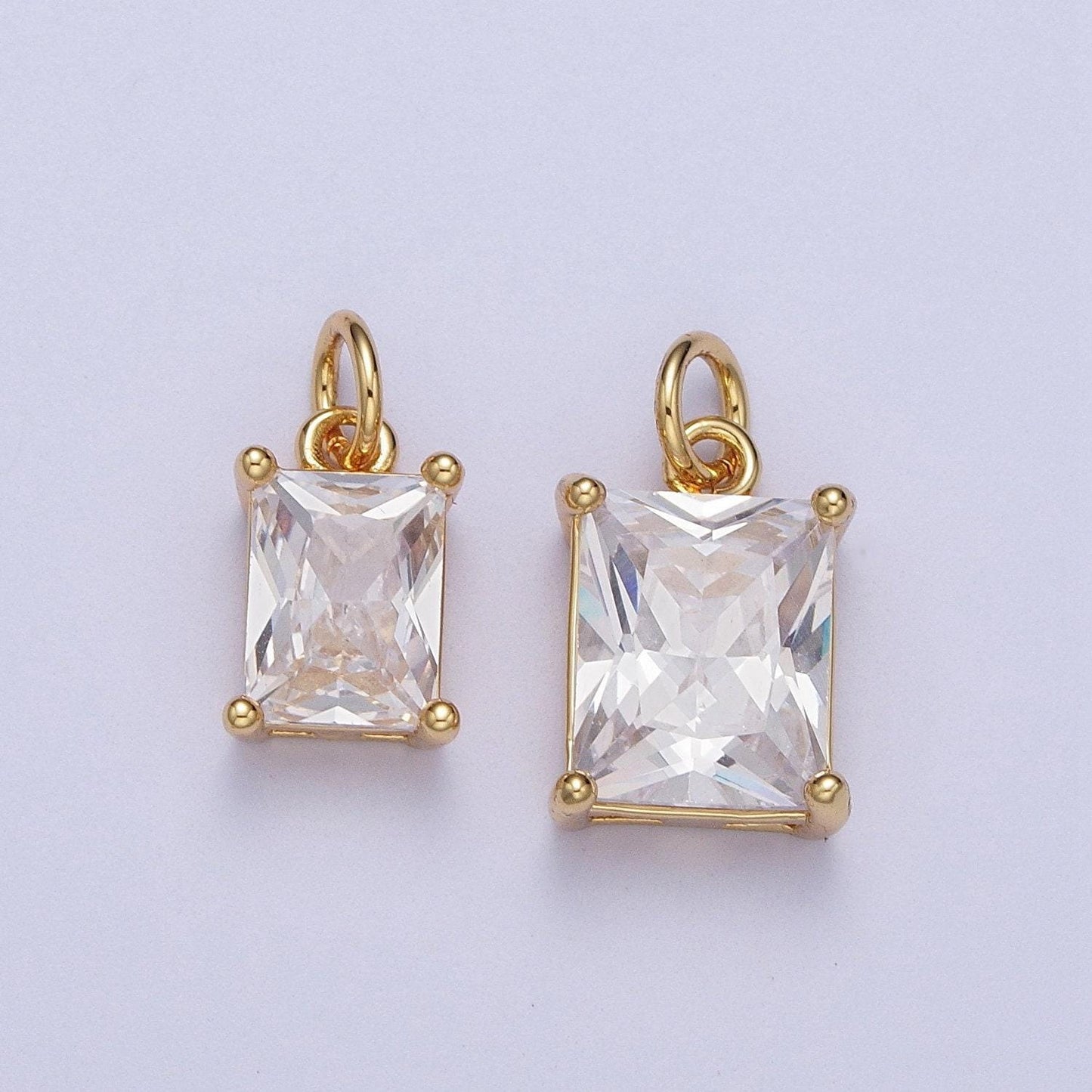 Dainty emerald cut charm cz gold filled set with cubic zirconia accent for bracelet necklace earring jewelry making c-420