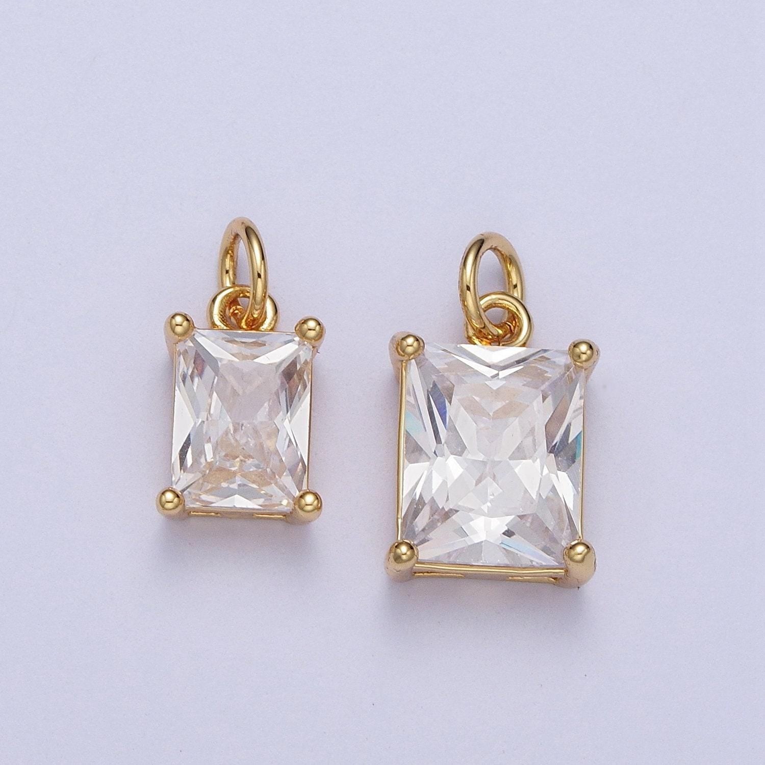 Dainty emerald cut charm cz gold filled set with cubic zirconia accent for bracelet necklace earring jewelry making c-420