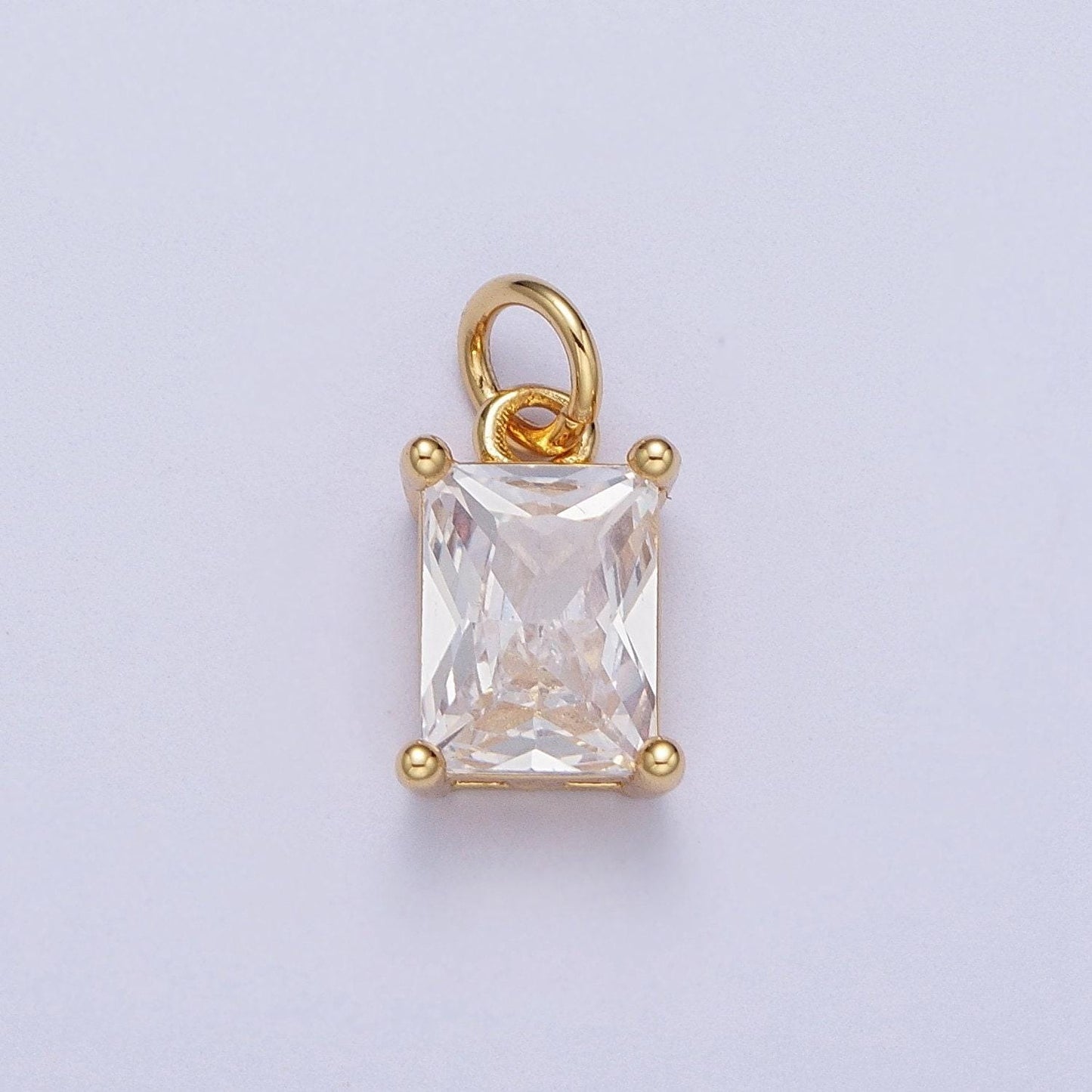 Dainty emerald cut charm cz gold filled set with cubic zirconia accent for bracelet necklace earring jewelry making c-420