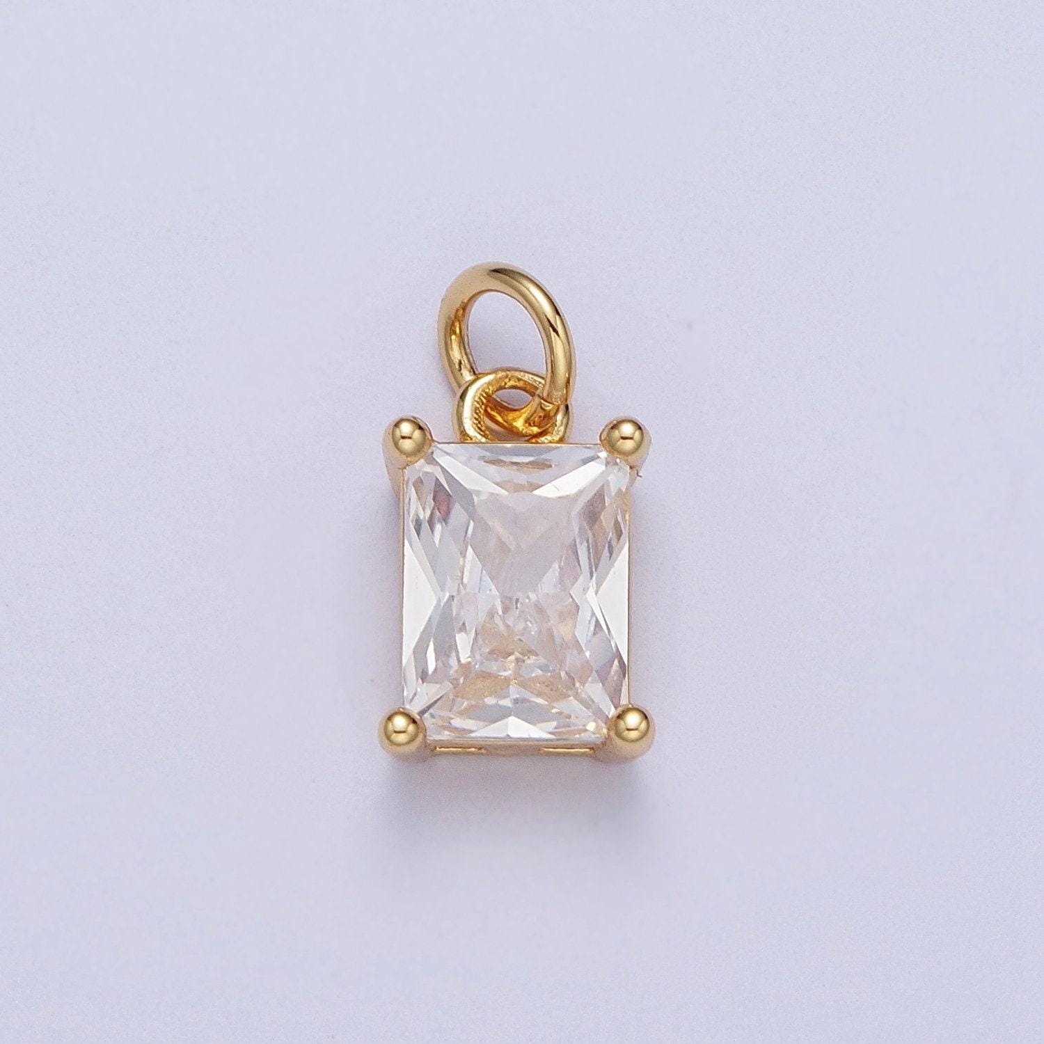 Dainty emerald cut charm cz gold filled set with cubic zirconia accent for bracelet necklace earring jewelry making c-420