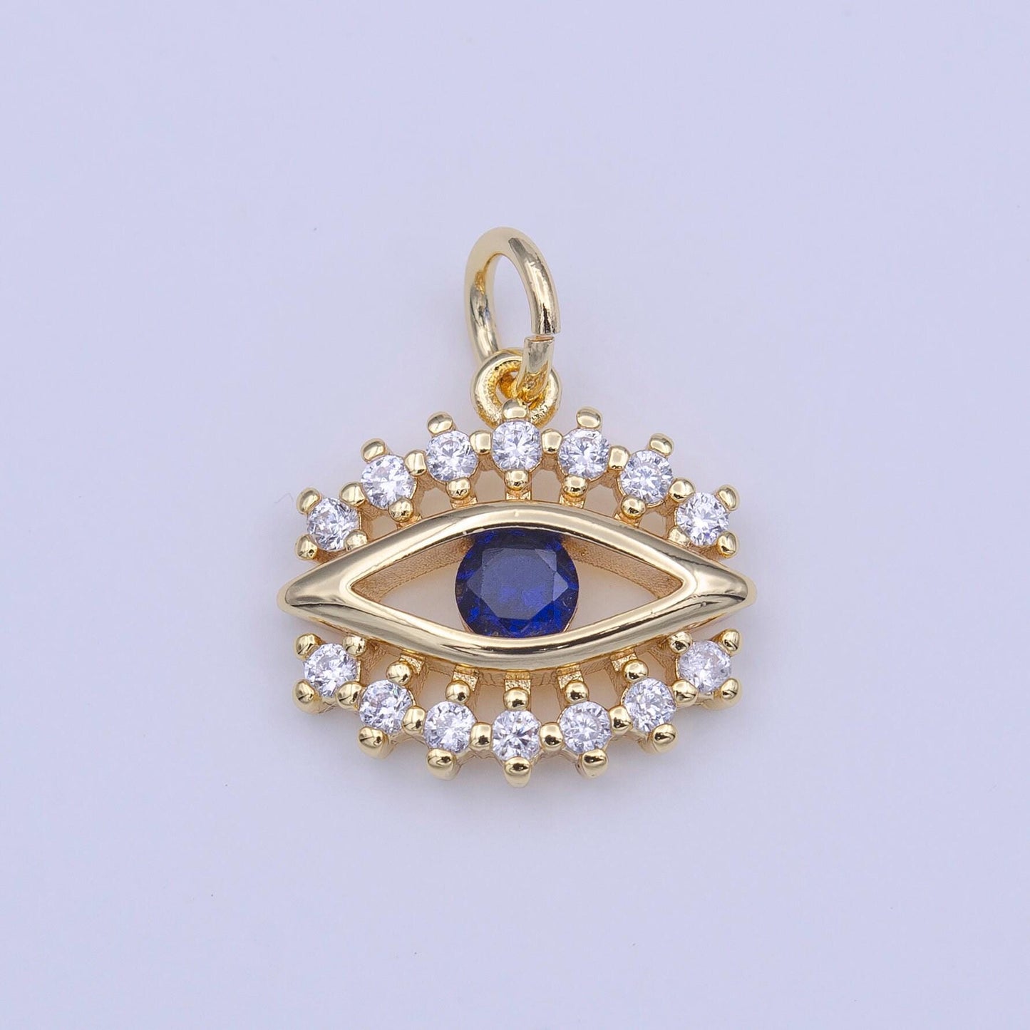 Dainty blue evil eye charm, gold plated eye charm minimalist amulet jewelry pendants cubic zirconia c417