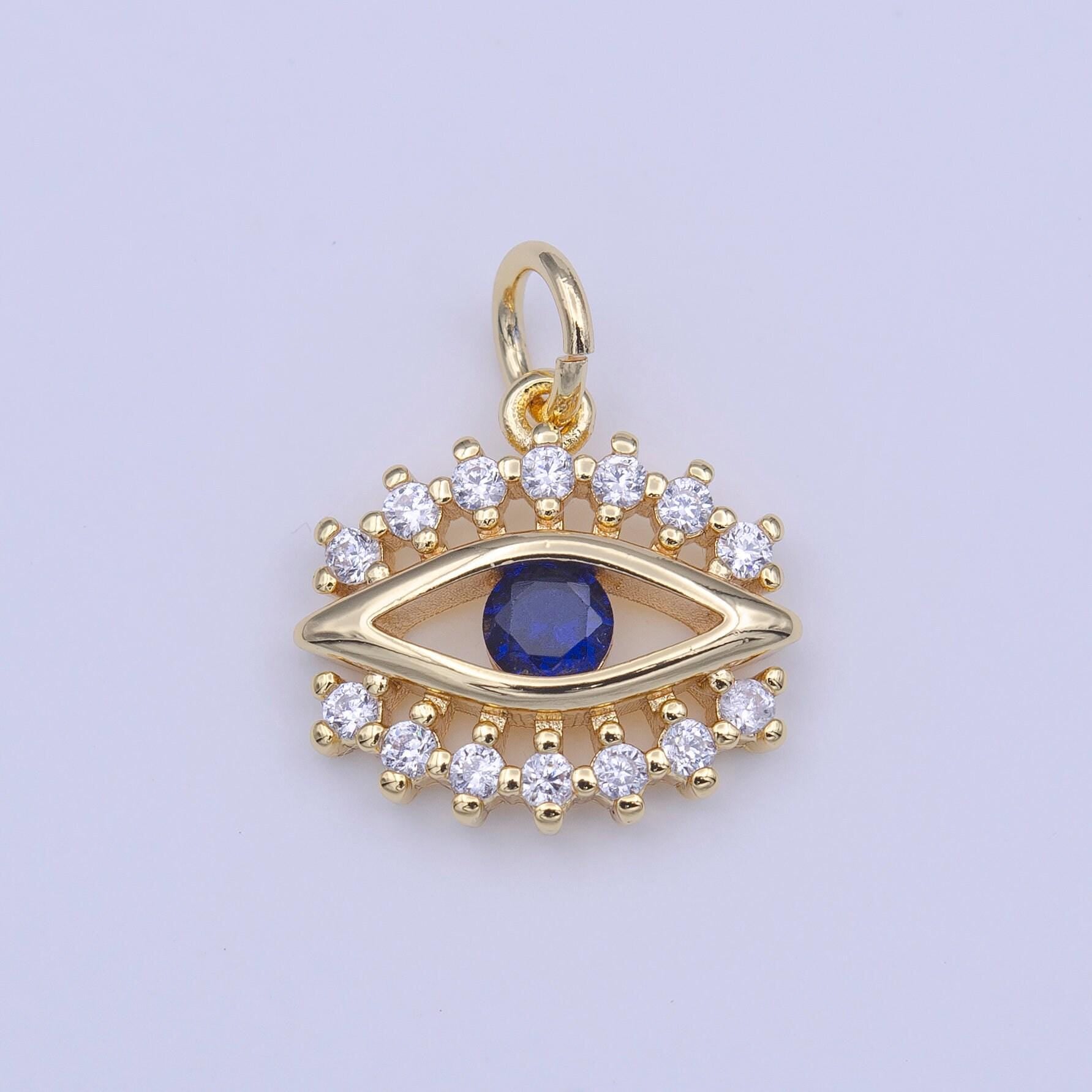 Dainty blue evil eye charm, gold plated eye charm minimalist amulet jewelry pendants cubic zirconia c417