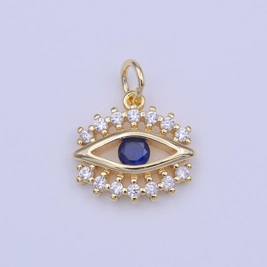 Dainty blue evil eye charm, gold plated eye charm minimalist amulet jewelry pendants cubic zirconia c417