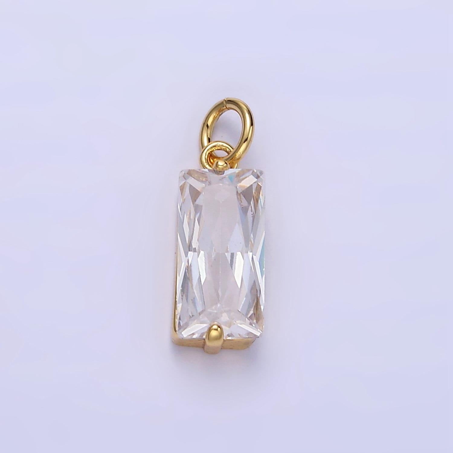 24k gold filled 15mm clear cz baguette add-on charm in gold | c395