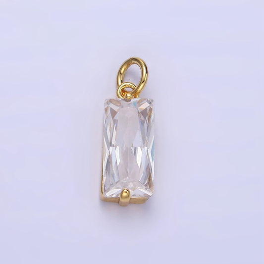 24k gold filled 15mm clear cz baguette add-on charm in gold | c395