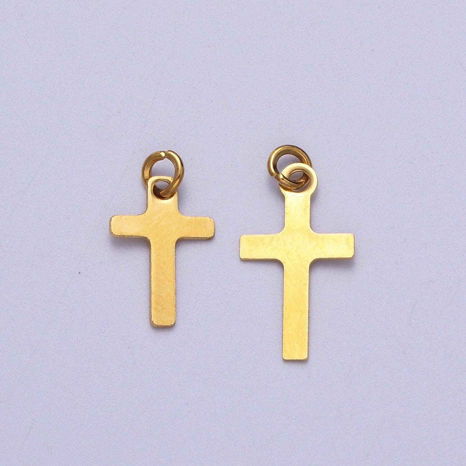 Dainty stainless steel cross charms mini gold cross pendant for religious jewelry making supply