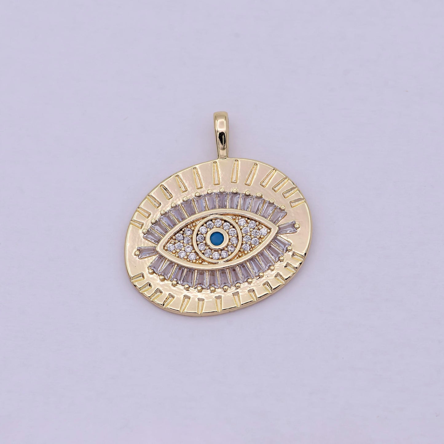 16k gold filled evil eye charm, oval eye pendant amulet for necklace bracelet supply - c-382