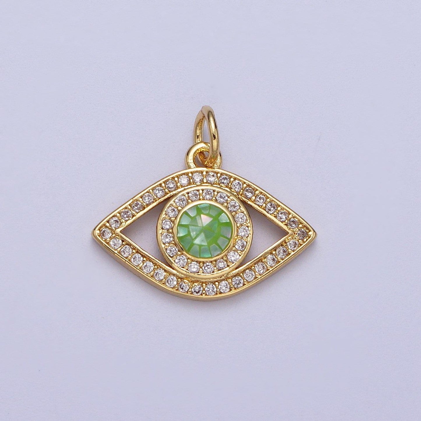 24k gold filled micro paved evil eye green, pink, black, blue shell opal charm cubic eye charm for minimalist jewelry c316
