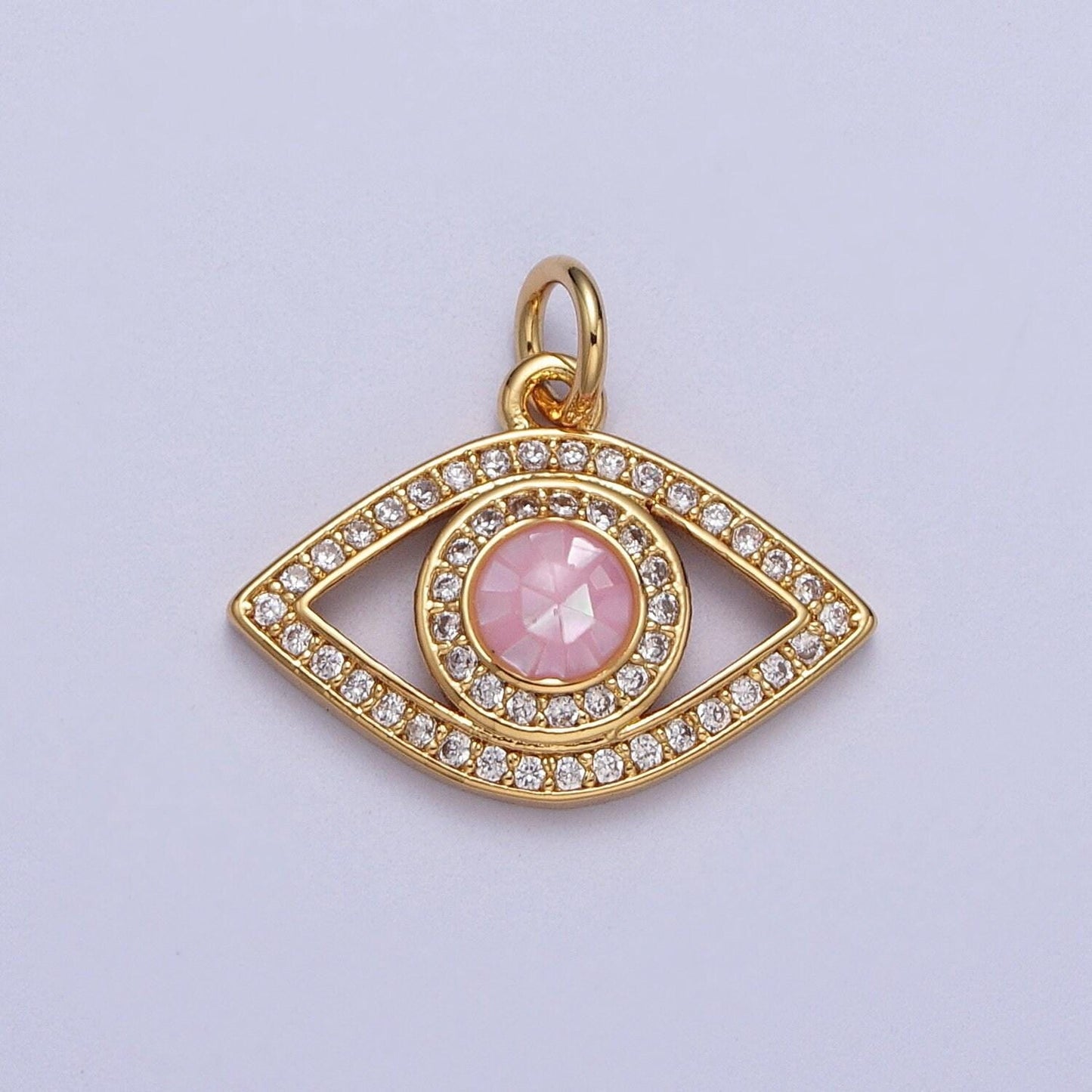 24k gold filled micro paved evil eye green, pink, black, blue shell opal charm cubic eye charm for minimalist jewelry c316
