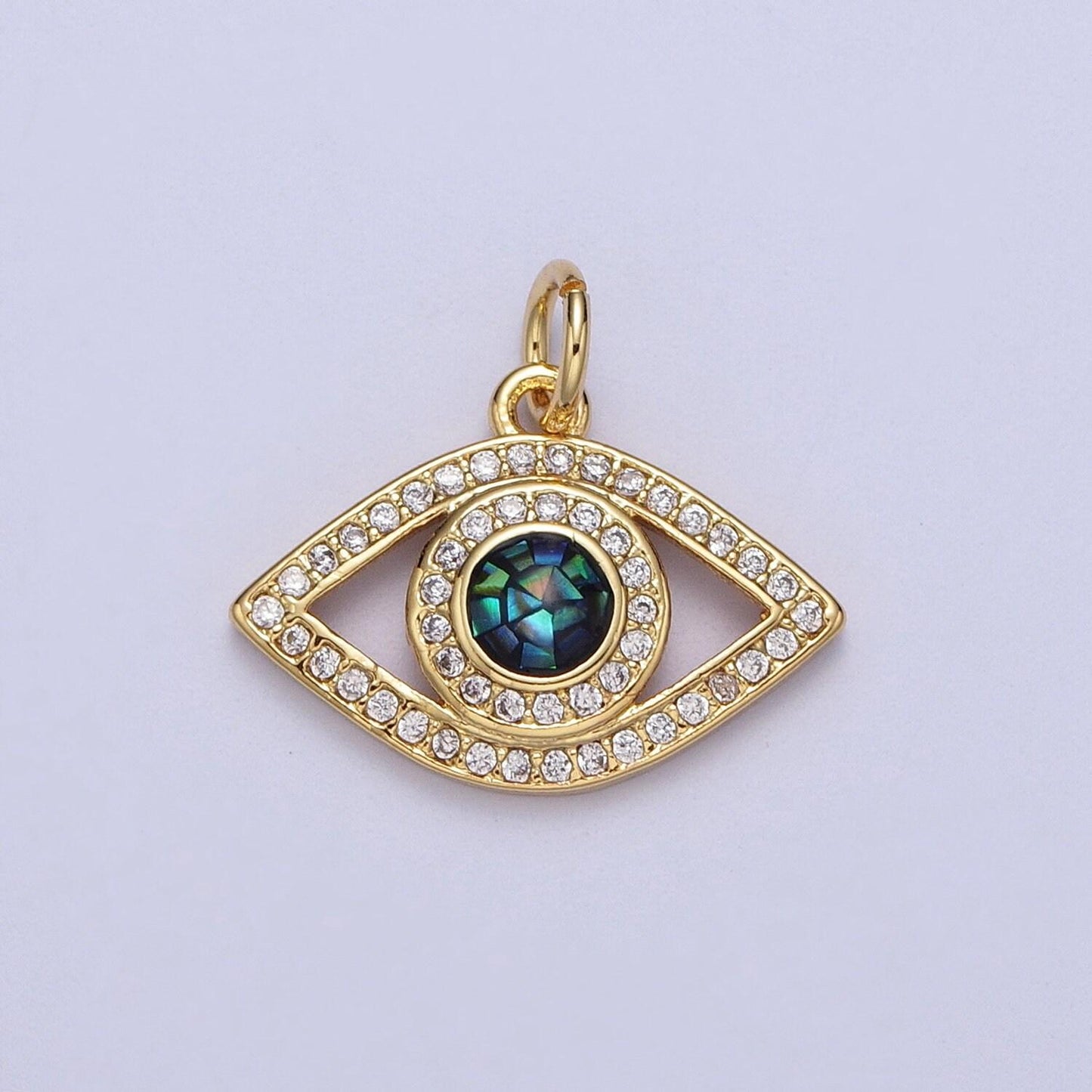 24k gold filled micro paved evil eye green, pink, black, blue shell opal charm cubic eye charm for minimalist jewelry c316