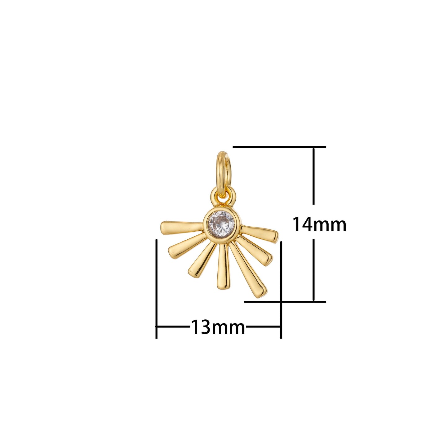 Dainty bezel set cz charm gold filled set with cubic zirconia accent bohemian sun boho 14mm x 13mm for necklace earring jewelry making c321