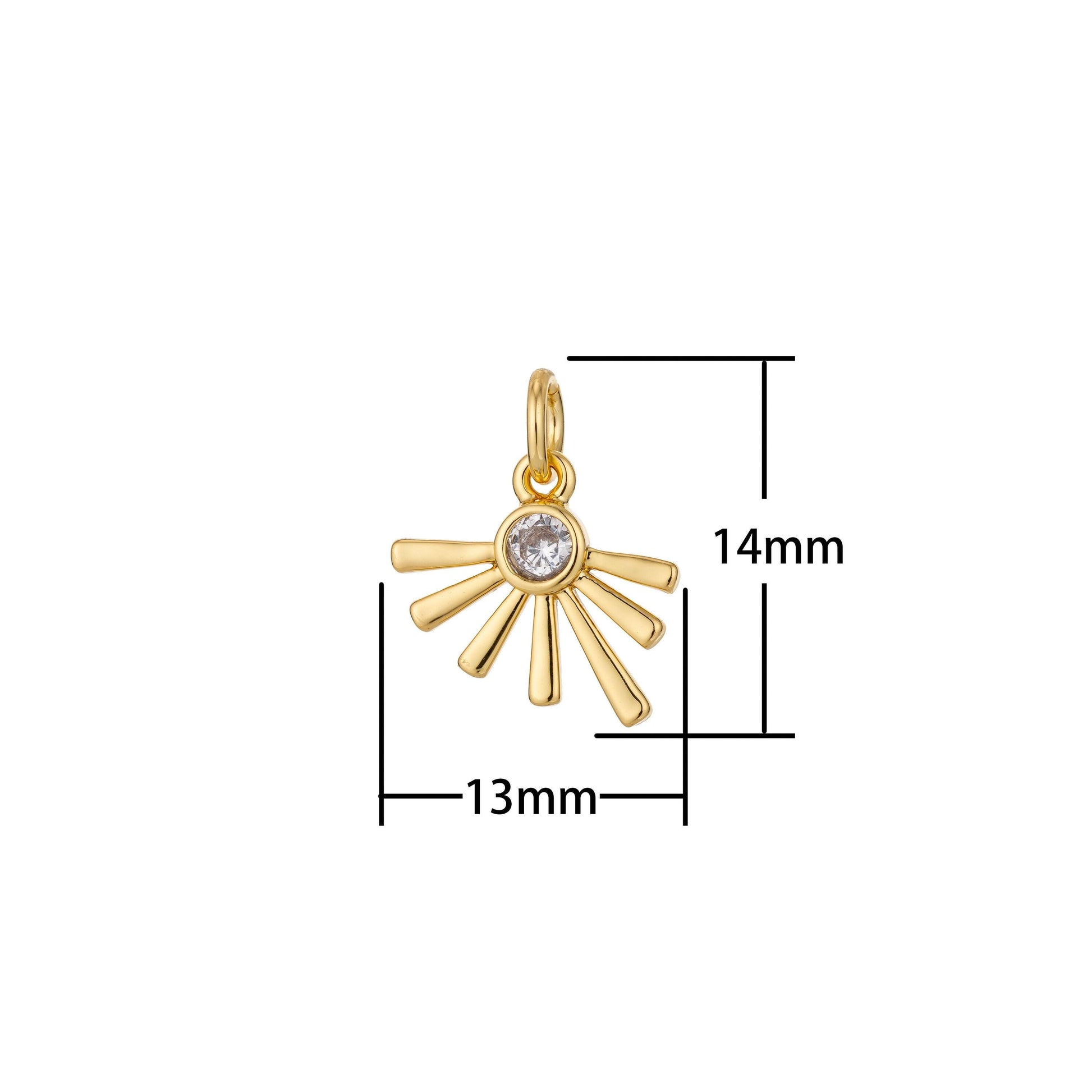 Dainty bezel set cz charm gold filled set with cubic zirconia accent bohemian sun boho 14mm x 13mm for necklace earring jewelry making c321