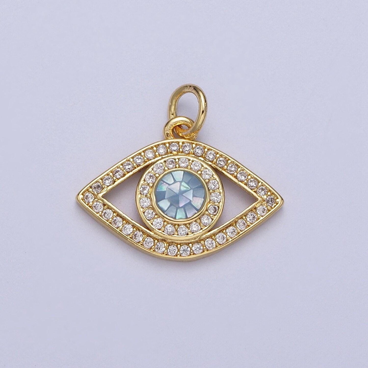24k gold filled micro paved evil eye green, pink, black, blue shell opal charm cubic eye charm for minimalist jewelry c316
