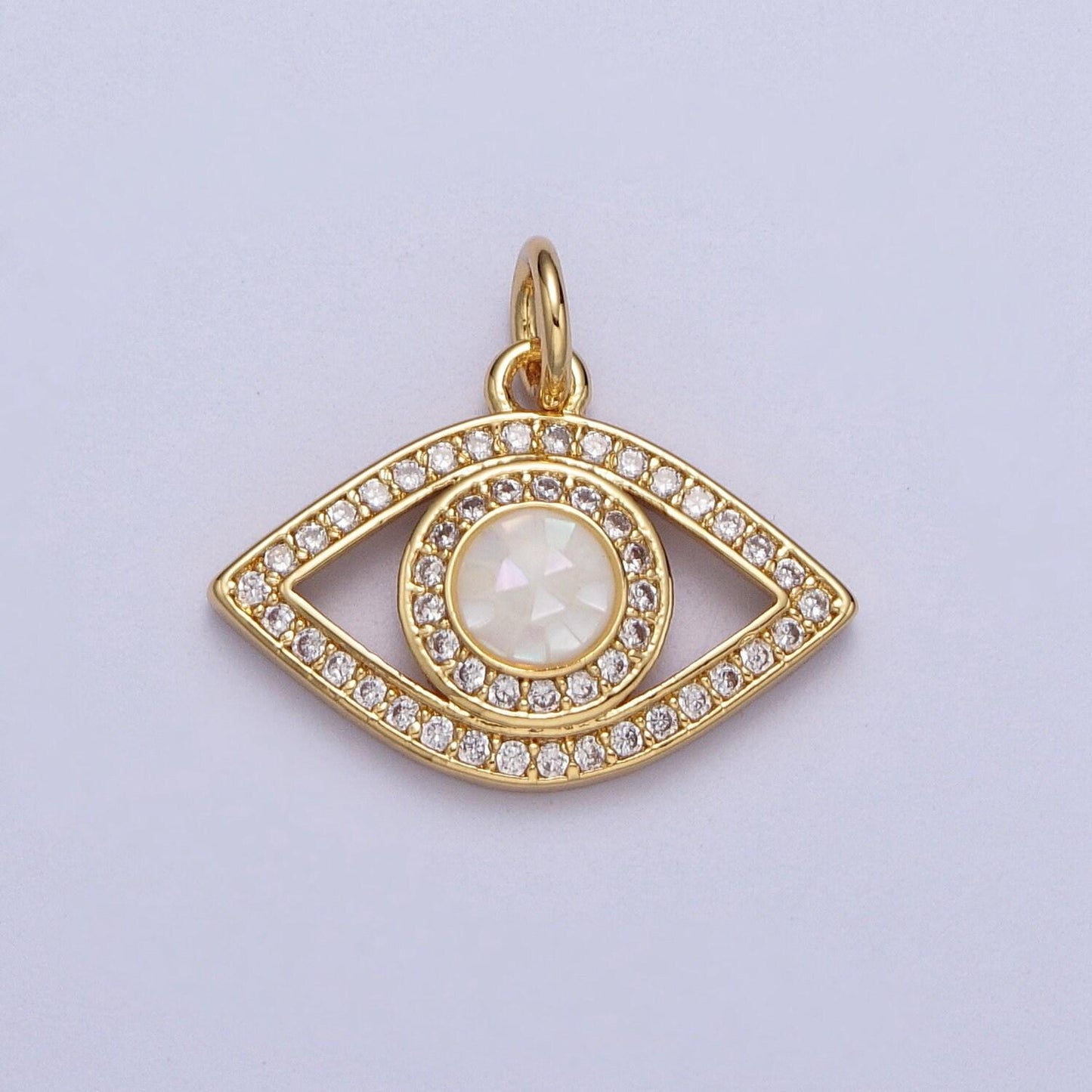 24k gold filled micro paved evil eye green, pink, black, blue shell opal charm cubic eye charm for minimalist jewelry c316