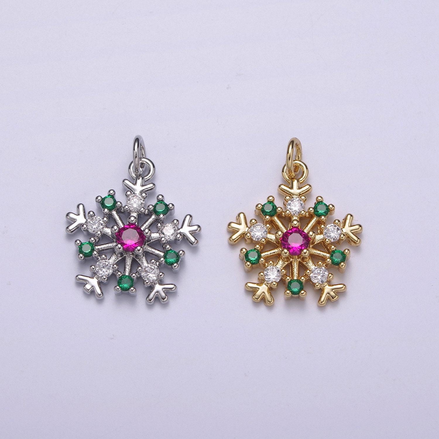1pc white gold micro pave cz snowflake pendant charm,holiday color snowflake pendant charm, cz gold pendant, for diy jewelry c-304, c-305