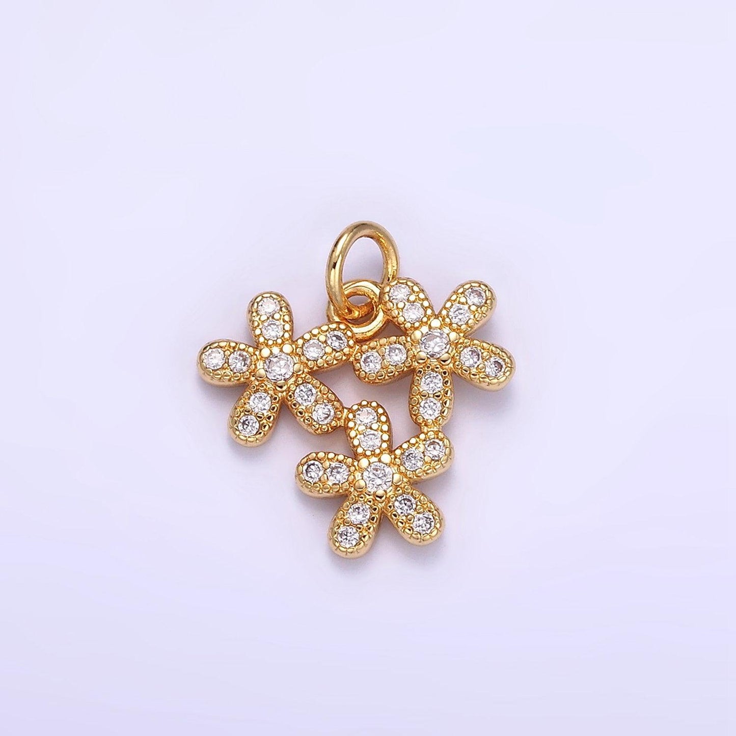 Mini triple daisy charm 16k gold filled floral charm enamel pendant for necklace bracelet earring c298